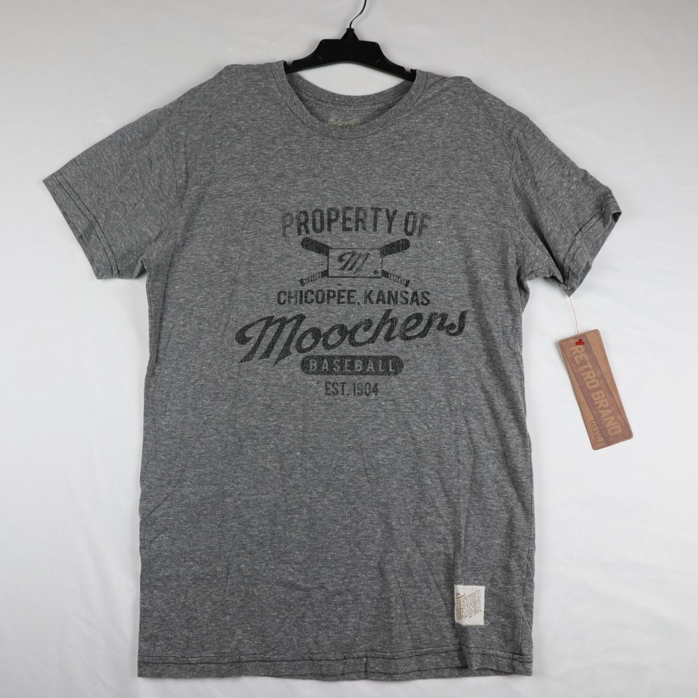 Retro Brand T-Shirt Mens Medium Gray Chicopee Kansas Moochers Baseball Graphic